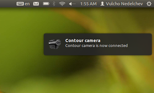 Once the camera is connected, the notification bubble will popup and you can run contourconfig to manage your camera settings.